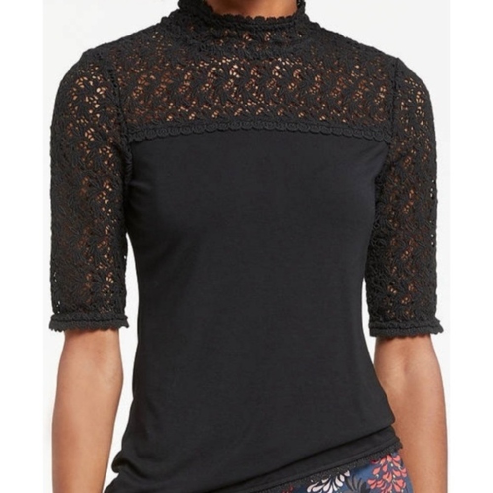 Boden Black Seraphina Lace Yoke Knit Top Floral Crochet Feminine EUC 10 #1069